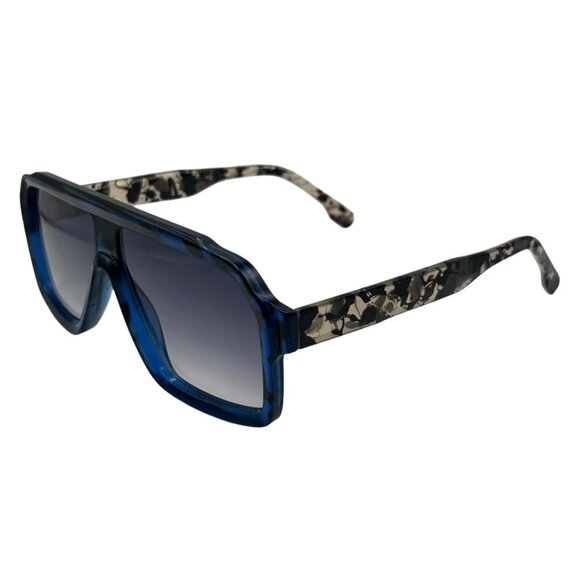 7005 | Blue Two Tone Retro Flat Top Sunglasses - Picture 3 of 5